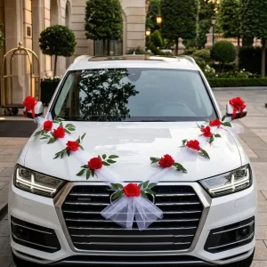 Ruban à Fleurs Rouge Décoratif Voiture Mariage