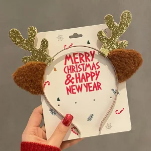 Serre-Tête Doré Rennes de Noël