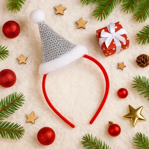 Serre-tête Chapeau de Noël à Sequins Argenté