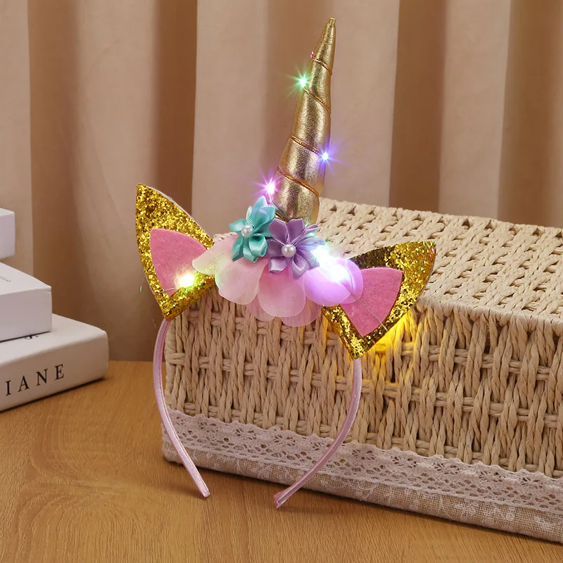 Serre-tête Licorne Doré Lumineux Fille – Image 3