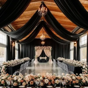 Voilage Double Couche Noir pour Plafond Mariage