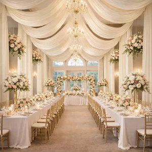 Voilage Plafond Mariage Ivoire en Satin