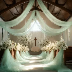 Voilage Plafond Mariage Vert Menthe en Tulle